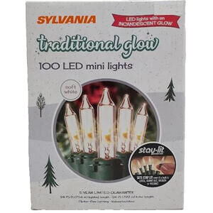 100ct LED Sylvania Stay-Lit Indoor/Outdoor Mini Lights Soft White New 26 ft